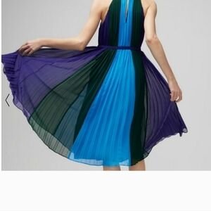 WHBM Colorful Pleated Halter Dress Size Large Very Good Condition